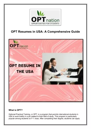 OPT Resumes in USA