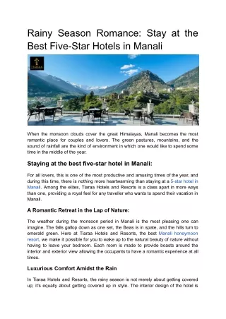 Rainy Season Romance_ Stay at the Best Five-Star Hotels in Manali