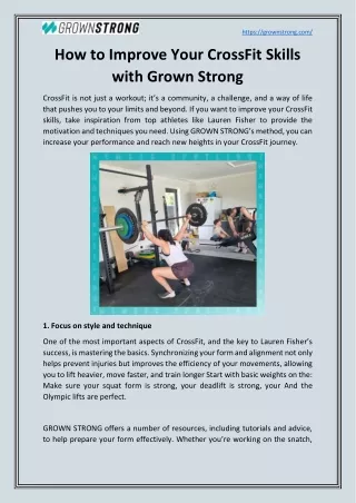 How to Improve Your CrossFit Skills with Grown Strong