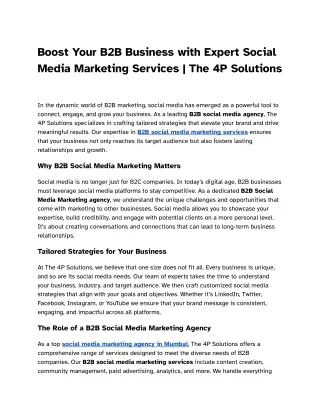 Boost Your B2B Business with Expert Social Media Marketing Services _ The 4P Solutions