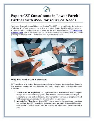 Expert GST Consultants in Lower Parel for Hassle-Free Compliance