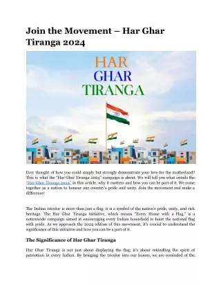 Join the Movement – Har Ghar Tiranga 2024