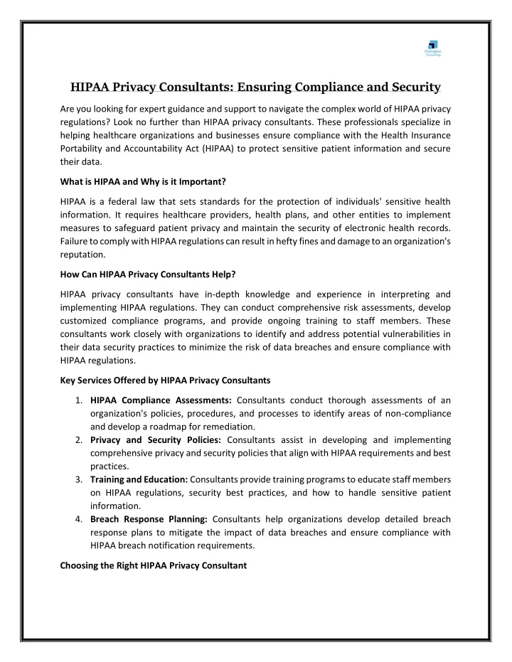 hipaa privacy consultants ensuring compliance