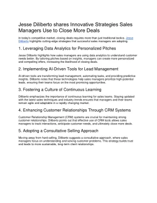 Jesse Diliberto shares Innovative Strategies Sales Managers Use to Close More Deals