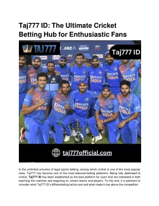 Taj777 ID_ The Ultimate Cricket Betting Hub for Enthusiastic Fans