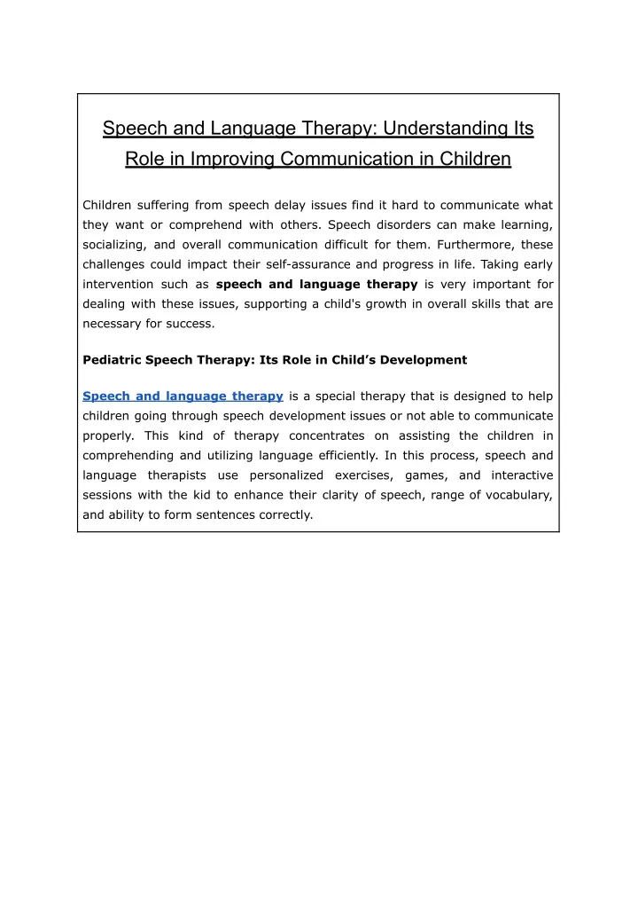 speech and language therapy understanding