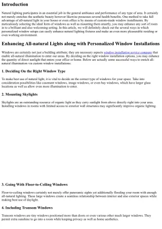 Enhancing Natural Lighting Fixtures along with Custom Window Installations