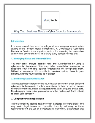 Why Your Business Needs a Cyber Security Framework