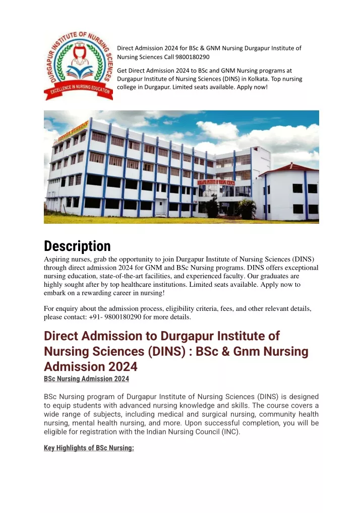 direct admission 2024 for bsc gnm nursing