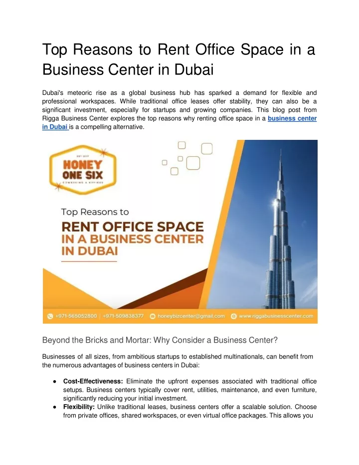 top reasons to rent office space in a business center in dubai