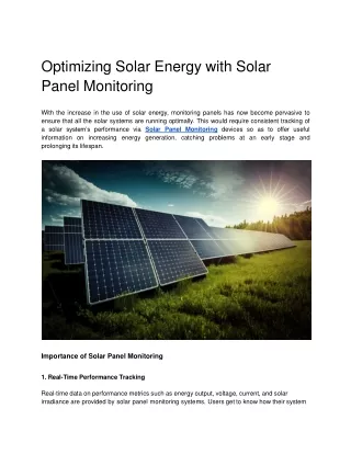 optimizing solar energy with solar panel monitoring
