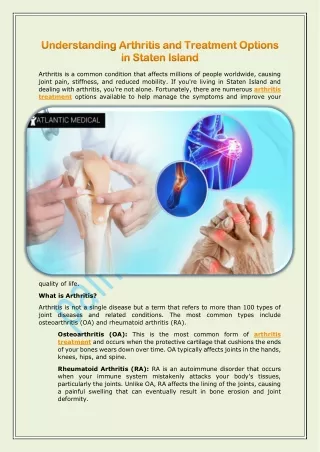 Understanding Arthritis and Treatment Options in Staten Island
