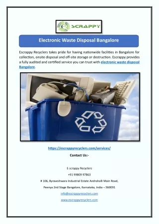 Electronic Waste Disposal Bangalore