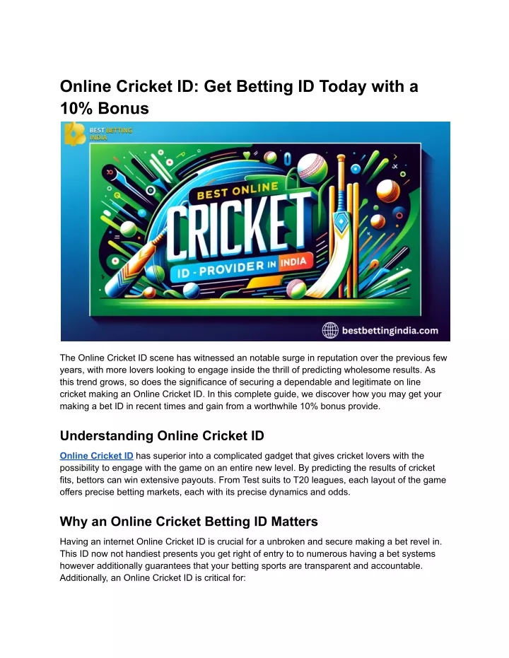 online cricket id get betting id today with