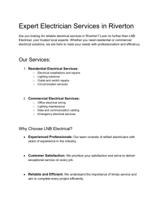 Expert Electrician Services in Riverton | LNB Electrical