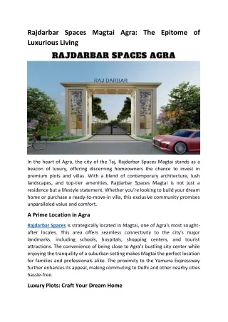 Rajdarbar Spaces Agra | Residential Property for Sale