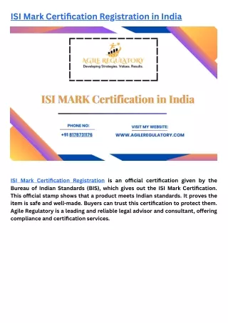 ISI Mark Certification Registration in India