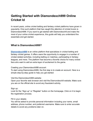Getting Started with Diamondexch999 Online Cricket Id
