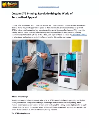 Custom DTG Printing Revolutionizing the World of Personalized Apparel