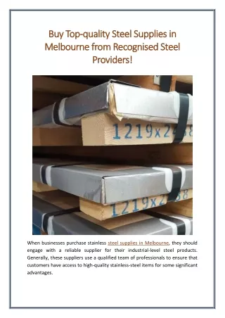 Buy Top quality Steel Supplies in Melbourne from Recognised Steel Providers