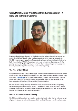 CarryMinati Joins WinZO as Brand Ambassador - A New Era in Indian Gaming (1)