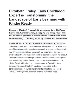 elizabeth fraley early childhood expert