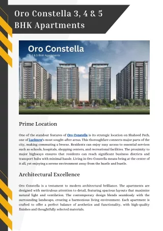 Invest in Your Future: Premium 3, 4 & 5 BHK Homes at Oro Constella