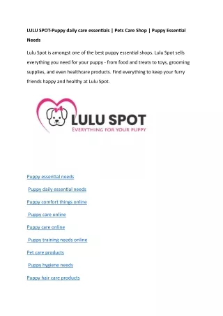 LULU SPOTPuppy daily care essentials Pets Care Shop Puppy Essential Needs