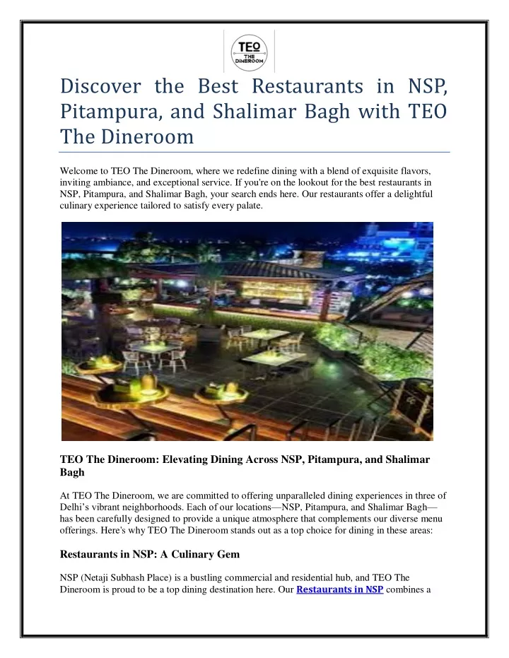 discover the best restaurants in nsp pitampura