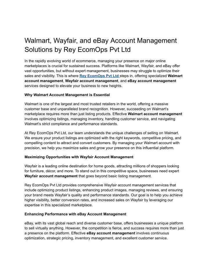 walmart wayfair and ebay account management