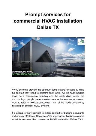 Prompt services for commercial HVAC installation Dallas TX