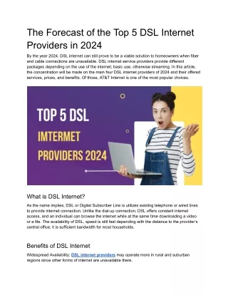 The Forecast of the Top 5 DSL Internet Providers in 2024