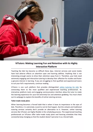 ViTutors: Making Learning Fun and Retentive with its Highly Interactive Platform