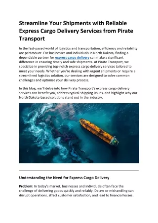 Streamline Your Shipments with Reliable Express Cargo Delivery Services from Pir