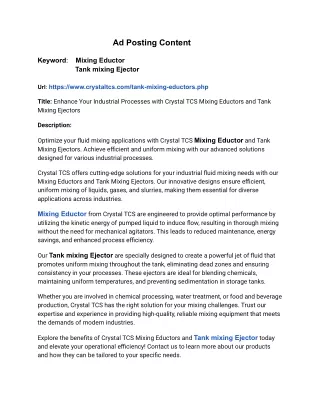 Understanding the Role of Crystal TCS in Efficient Fluid Handling_ A Deep Dive into Mixing Eductors and Tank Mixing Ejec