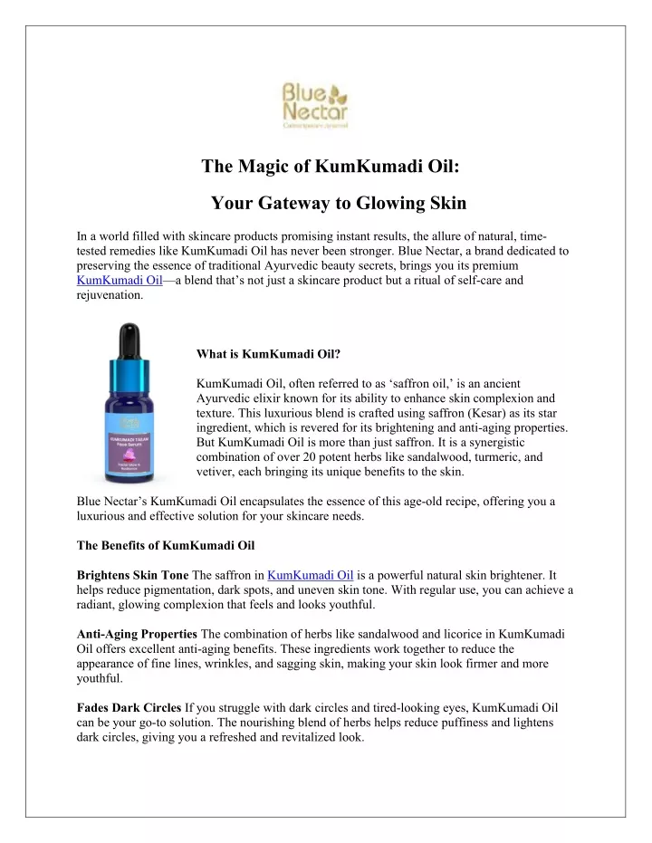 the magic of kumkumadi oil