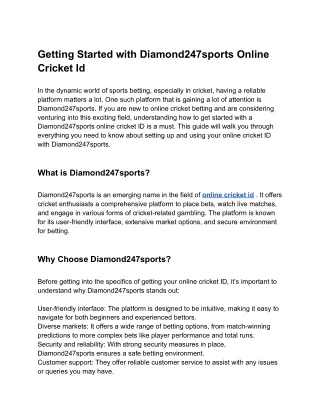 Getting Started with Diamond247sports Online Cricket Id
