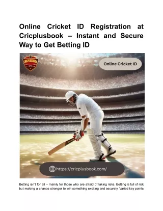 Online Cricket ID Registration at Cricplusbook – Instant and Secure Way to Get Betting ID