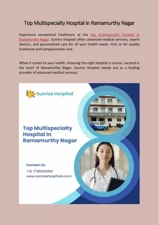 Top Multispecialty Hospital in Ramamurthy Nagar