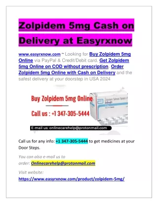 Zolpidem 5mg Cash on Delivery at Easyrxnow
