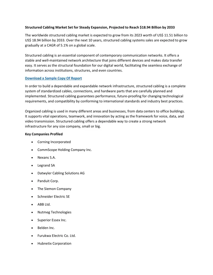 structured cabling market set for steady