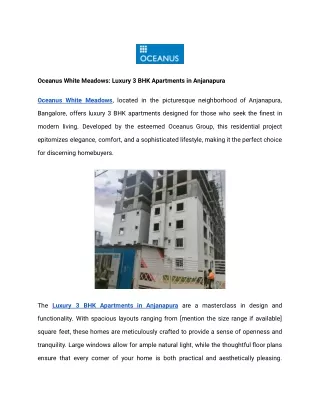 Oceanus White Meadows_ Luxury 3 BHK Apartments in Anjanapura