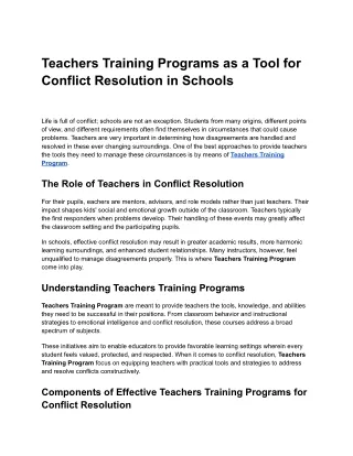 teachers training programs as a tool for conflict