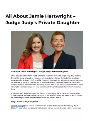 All About Jamie Hartwright – Judge Judy’s Private Daughter