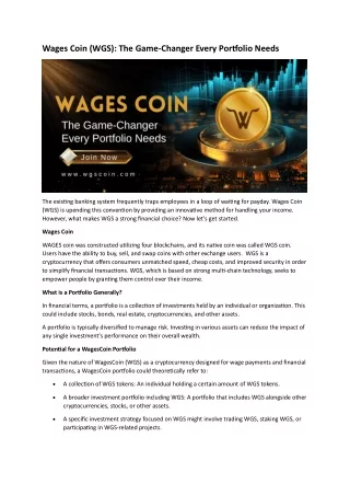 Wages Coin (WGS): The Game-Changer Every Portfolio Needs