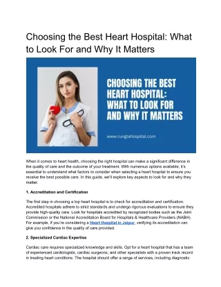 Choosing the Best Heart Hospital: What to Look For and Why It Matters