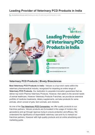 Leading Provider of Veterinary PCD Products in India