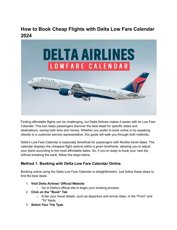 PPT How to Book Cheap Flights with Delta Low Fare Calendar 2024