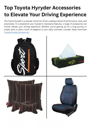 Essential Toyota Hyryder Car Accessories for Elegance and Durability