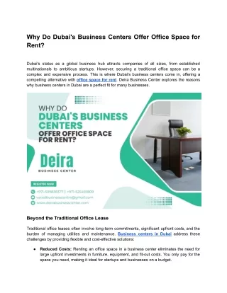 Why Do Dubai's Business Centers Offer Office Space for Rent